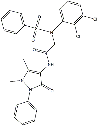 2-[2,3-dichloro(phenylsulfonyl)anilino]-N-(1,5-dimethyl-3-oxo-2-phenyl-2,3-dihydro-1H-pyrazol-4-yl)acetamide Struktur