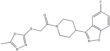 5-fluoro-3-(1-{[(5-methyl-1,3,4-thiadiazol-2-yl)sulfanyl]acetyl}-4-piperidinyl)-1,2-benzisoxazole Struktur