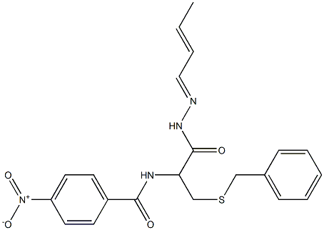 N-{1-[(benzylsulfanyl)methyl]-2-[2-(2-butenylidene)hydrazino]-2-oxoethyl}-4-nitrobenzamide Struktur