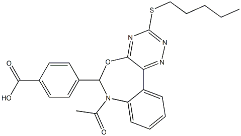 4-[7-acetyl-3-(pentylsulfanyl)-6,7-dihydro[1,2,4]triazino[5,6-d][3,1]benzoxazepin-6-yl]benzoic acid Struktur