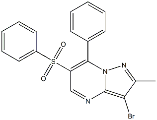 3-bromo-2-methyl-7-phenyl-6-(phenylsulfonyl)pyrazolo[1,5-a]pyrimidine Struktur