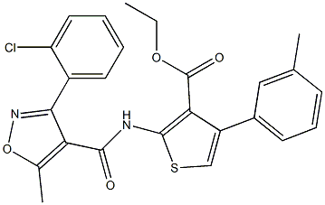 ethyl 2-({[3-(2-chlorophenyl)-5-methyl-4-isoxazolyl]carbonyl}amino)-4-(3-methylphenyl)-3-thiophenecarboxylate Struktur