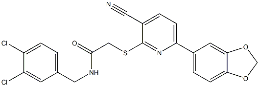 2-{[6-(1,3-benzodioxol-5-yl)-3-cyano-2-pyridinyl]sulfanyl}-N-(3,4-dichlorobenzyl)acetamide Struktur