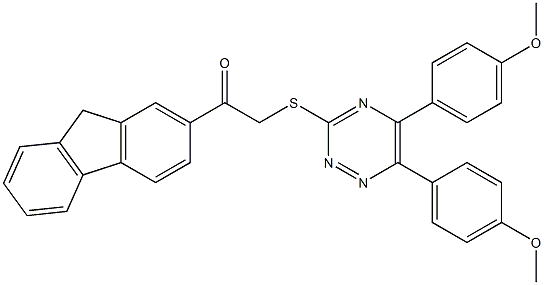 2-{[5,6-bis(4-methoxyphenyl)-1,2,4-triazin-3-yl]sulfanyl}-1-(9H-fluoren-2-yl)ethanone Struktur