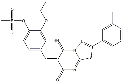 2-ethoxy-4-[(5-imino-2-(3-methylphenyl)-7-oxo-5H-[1,3,4]thiadiazolo[3,2-a]pyrimidin-6(7H)-ylidene)methyl]phenyl methanesulfonate Struktur