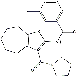 3-methyl-N-[3-(1-pyrrolidinylcarbonyl)-5,6,7,8-tetrahydro-4H-cyclohepta[b]thien-2-yl]benzamide Struktur