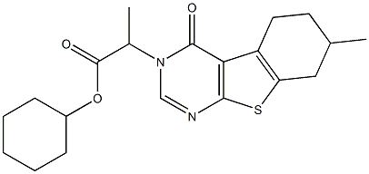 cyclohexyl 2-(7-methyl-4-oxo-5,6,7,8-tetrahydro[1]benzothieno[2,3-d]pyrimidin-3(4H)-yl)propanoate Struktur