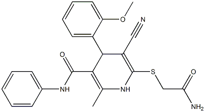 6-[(2-amino-2-oxoethyl)sulfanyl]-5-cyano-4-(2-methoxyphenyl)-2-methyl-N-phenyl-1,4-dihydro-3-pyridinecarboxamide Struktur