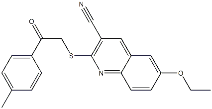 6-ethoxy-2-{[2-(4-methylphenyl)-2-oxoethyl]sulfanyl}-3-quinolinecarbonitrile Struktur