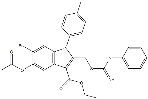 ethyl 5-(acetyloxy)-2-({[anilino(imino)methyl]sulfanyl}methyl)-6-bromo-1-(4-methylphenyl)-1H-indole-3-carboxylate Struktur