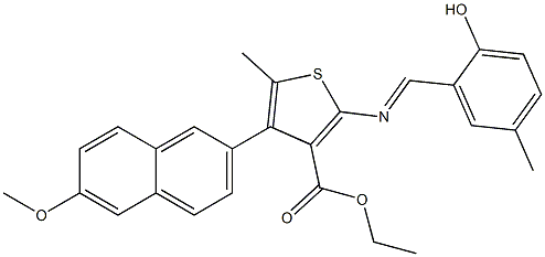 ethyl 2-[(2-hydroxy-5-methylbenzylidene)amino]-4-(6-methoxy-2-naphthyl)-5-methyl-3-thiophenecarboxylate Struktur