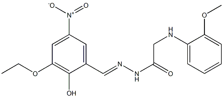 N'-{3-ethoxy-2-hydroxy-5-nitrobenzylidene}-2-(2-methoxyanilino)acetohydrazide Struktur