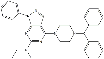 N-[4-(4-benzhydryl-1-piperazinyl)-1-phenyl-1H-pyrazolo[3,4-d]pyrimidin-6-yl]-N,N-diethylamine Struktur