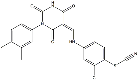 2-chloro-4-({[1-(3,4-dimethylphenyl)-2,4,6-trioxotetrahydro-5(2H)-pyrimidinylidene]methyl}amino)benzenesulfenyl cyanide Struktur