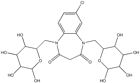 7-chloro-1,5-bis[(3,4,5,6-tetrahydroxytetrahydro-2H-pyran-2-yl)methyl]-1H-1,5-benzodiazepine-2,4(3H,5H)-dione Struktur