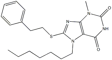 7-heptyl-3-methyl-8-[(2-phenylethyl)sulfanyl]-3,7-dihydro-1H-purine-2,6-dione Struktur