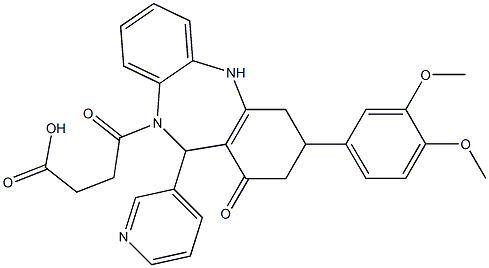 4-[3-(3,4-dimethoxyphenyl)-1-oxo-11-(3-pyridinyl)-1,2,3,4,5,11-hexahydro-10H-dibenzo[b,e][1,4]diazepin-10-yl]-4-oxobutanoic acid Struktur