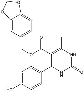 1,3-benzodioxol-5-ylmethyl 4-(4-hydroxyphenyl)-6-methyl-2-oxo-1,2,3,4-tetrahydro-5-pyrimidinecarboxylate Struktur