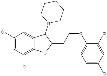 2,4-dichlorophenyl 2-(5,7-dichloro-3-(1-piperidinyl)-1-benzofuran-2(3H)-ylidene)ethyl ether Struktur