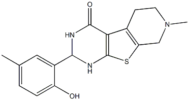 2-(2-hydroxy-5-methylphenyl)-7-methyl-2,3,5,6,7,8-hexahydropyrido[4',3':4,5]thieno[2,3-d]pyrimidin-4(1H)-one Struktur