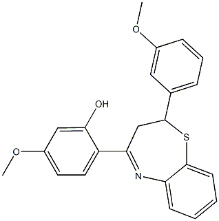 5-methoxy-2-[2-(3-methoxyphenyl)-2,3-dihydro-1,5-benzothiazepin-4-yl]phenol Struktur