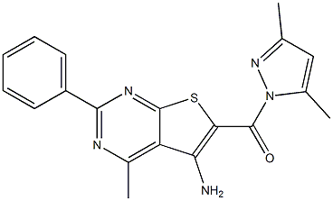 6-[(3,5-dimethyl-1H-pyrazol-1-yl)carbonyl]-4-methyl-2-phenylthieno[2,3-d]pyrimidin-5-ylamine Struktur