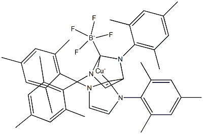 Bis[1,3-bis(2,4,6-trimethylphenyl)imidazol-2-ylidene]copper(I)  tetrafluoroborate Struktur