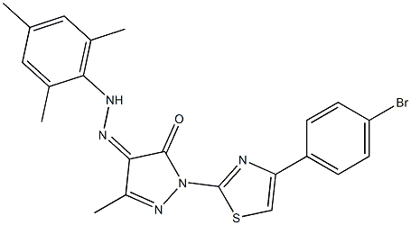 1-[4-(4-bromophenyl)-1,3-thiazol-2-yl]-3-methyl-1H-pyrazole-4,5-dione 4-(N-mesitylhydrazone) Struktur