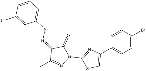 1-[4-(4-bromophenyl)-1,3-thiazol-2-yl]-3-methyl-1H-pyrazole-4,5-dione 4-[N-(3-chlorophenyl)hydrazone] Struktur