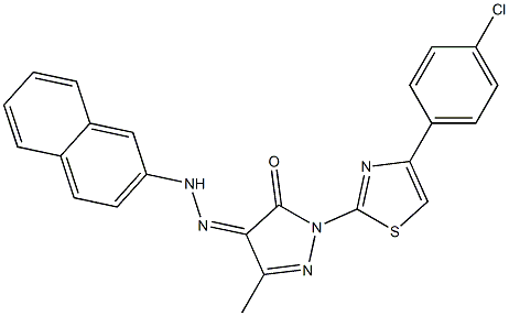 1-[4-(4-chlorophenyl)-1,3-thiazol-2-yl]-3-methyl-1H-pyrazole-4,5-dione 4-[N-(2-naphthyl)hydrazone] Struktur