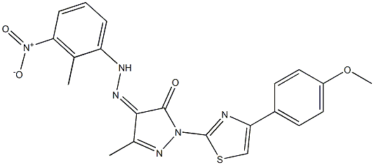 1-[4-(4-methoxyphenyl)-1,3-thiazol-2-yl]-3-methyl-1H-pyrazole-4,5-dione 4-[N-(2-methyl-3-nitrophenyl)hydrazone] Struktur