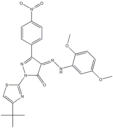 1-[4-(tert-butyl)-1,3-thiazol-2-yl]-3-(4-nitrophenyl)-1H-pyrazole-4,5-dione 4-[N-(2,5-dimethoxyphenyl)hydrazone] Struktur