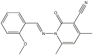 1-{[(E)-(2-methoxyphenyl)methylidene]amino}-4,6-dimethyl-2-oxo-1,2-dihydro-3-pyridinecarbonitrile Struktur