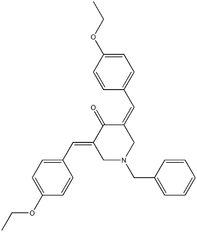 1-benzyl-3-[(E)-(4-ethoxyphenyl)methylidene]-5-[(Z)-(4-ethoxyphenyl)methylidene]-4-piperidinone Struktur