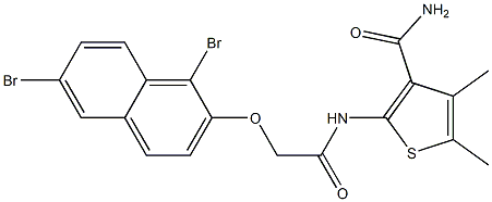 2-({2-[(1,6-dibromo-2-naphthyl)oxy]acetyl}amino)-4,5-dimethyl-3-thiophenecarboxamide Struktur