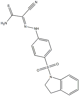 2-cyano-2-{(E)-2-[4-(2,3-dihydro-1H-indol-1-ylsulfonyl)phenyl]hydrazono}ethanethioamide Struktur