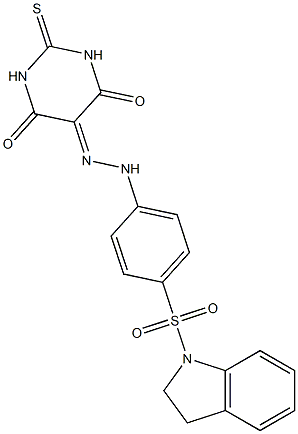 2-thioxodihydro-4,5,6(1H)-pyrimidinetrione 5-{N-[4-(2,3-dihydro-1H-indol-1-ylsulfonyl)phenyl]hydrazone} Struktur