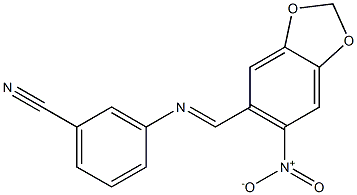 3-{[(E)-(6-nitro-1,3-benzodioxol-5-yl)methylidene]amino}benzonitrile Struktur