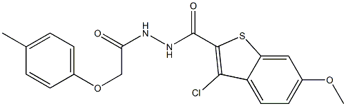 3-chloro-6-methoxy-N'-[2-(4-methylphenoxy)acetyl]-1-benzothiophene-2-carbohydrazide Struktur