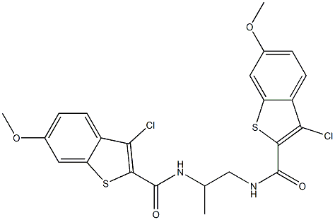 3-chloro-N-(2-{[(3-chloro-6-methoxy-1-benzothiophen-2-yl)carbonyl]amino}-1-methylethyl)-6-methoxy-1-benzothiophene-2-carboxamide Struktur