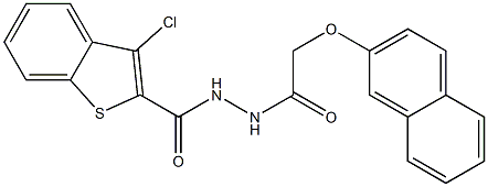 3-chloro-N'-[2-(2-naphthyloxy)acetyl]-1-benzothiophene-2-carbohydrazide Struktur