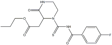 propyl 2-(1-{[(4-fluorobenzoyl)amino]carbothioyl}-3-oxo-2-piperazinyl)acetate Struktur