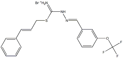 {[(E)-3-phenyl-2-propenyl]sulfanyl}(2-{(E)-[3-(trifluoromethoxy)phenyl]methylidene}hydrazino)methaniminium bromide Struktur