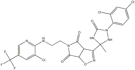 5-(2-{[3-chloro-5-(trifluoromethyl)-2-pyridinyl]amino}ethyl)-3-[1-(2,4-dichlorophenyl)-3-methyl-5-oxo-1,2,4-triazolan-3-yl]-3aH-pyrrolo[3,4-d]isoxazole-4,6(5H,6aH)-dione Struktur