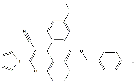 5-{[(4-chlorobenzyl)oxy]imino}-4-(4-methoxyphenyl)-2-(1H-pyrrol-1-yl)-5,6,7,8-tetrahydro-4H-chromene-3-carbonitrile Struktur