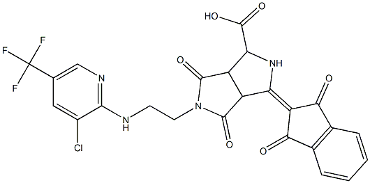 5-(2-{[3-chloro-5-(trifluoromethyl)-2-pyridinyl]amino}ethyl)-3-(1,3-dioxo-1,3-dihydro-2H-inden-2-yliden)-4,6-dioxooctahydropyrrolo[3,4-c]pyrrole-1-carboxylic acid Struktur