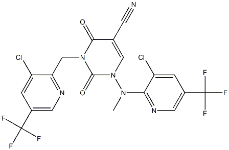 3-{[3-chloro-5-(trifluoromethyl)-2-pyridinyl]methyl}-1-[[3-chloro-5-(trifluoromethyl)-2-pyridinyl](methyl)amino]-2,4-dioxo-1,2,3,4-tetrahydro-5-pyrimidinecarbonitrile Struktur