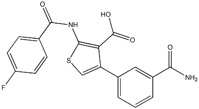 4-(3-Carbamoyl-phenyl)-2-(4-fluoro-benzoylamino)-thiophene-3-carboxylic acid Struktur