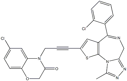 4-(2-Chlorophenyl)-9-methyl-2-[3-[(6-chloro-2,3-dihydro-3-oxo-4H-1,4-benzoxazin)-4-yl]-1-propynyl]-6H-thieno[3,2-f][1,2,4]triazolo[4,3-a][1,4]diazepine Struktur