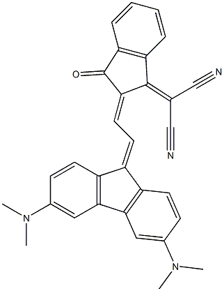 [[2,3-Dihydro-3-oxo-2-[2-[3,6-bis(dimethylamino)-9H-fluoren-9-ylidene]ethylidene]-1H-inden]-1-ylidene]malononitrile Struktur